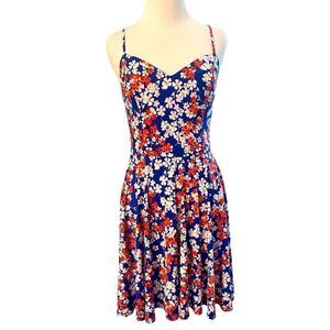 Floral Sun Dress in Blue, Red and White